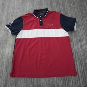 Hackett London Shirt Men Heritage Panel Polo Red Blue White Stripe Short XL